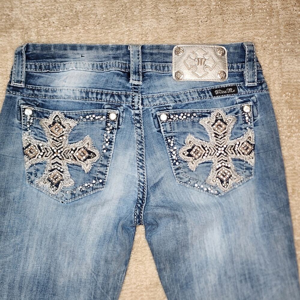 Miss Me Skinny Distressed Fluer De Lis Pocket Embellished Jeans Women's Size 27